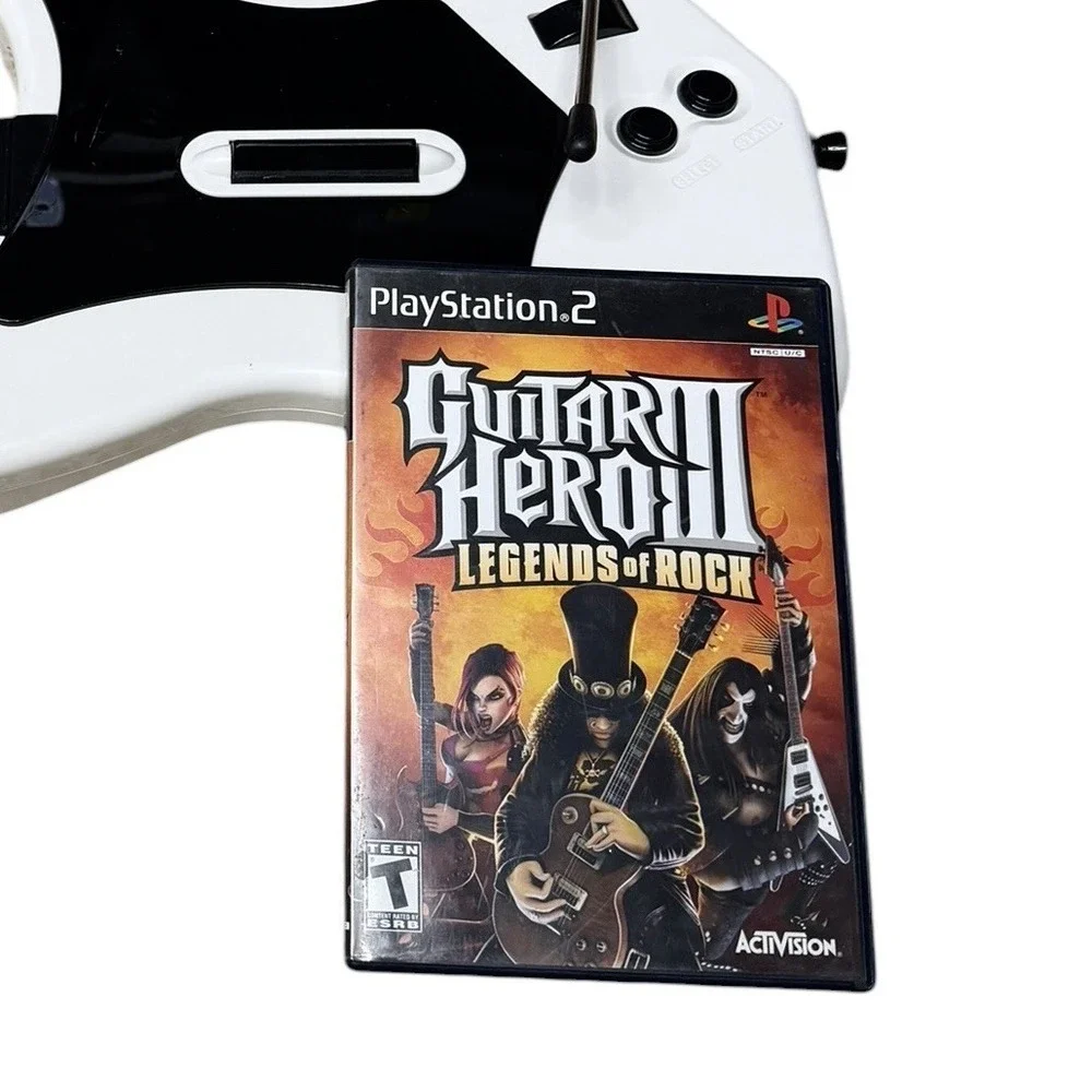 PS2 Red Octane Guitar Hero Wireless Bundle W/GH3 Game PlayStation 2 NO DONGLE